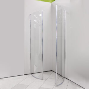 Tuš kabina polukružna, otvaranje unutra/van (dvokrilna vrata), prozirno staklo visina 195 cm