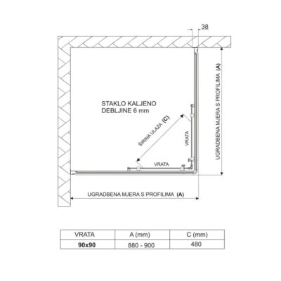 Tuš kabina kvadratna, 90x90 x 190 cm (prozirno staklo,silver profili) LAGUNA II AQUAESTIL - Image 2